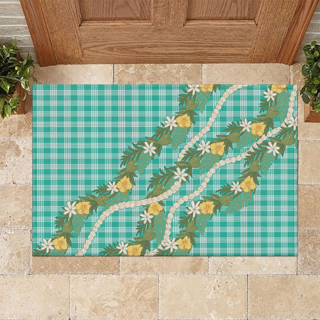 Aloha Puakenikeni Anthurium Pikake Lei Rubber Doormat Marine Hawaiian Palaka Pattern