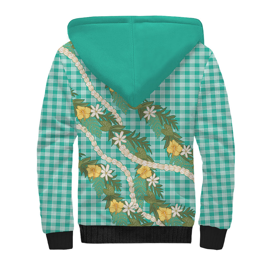 Aloha Puakenikeni Anthurium Pikake Lei Sherpa Hoodie Marine Hawaiian Palaka Pattern