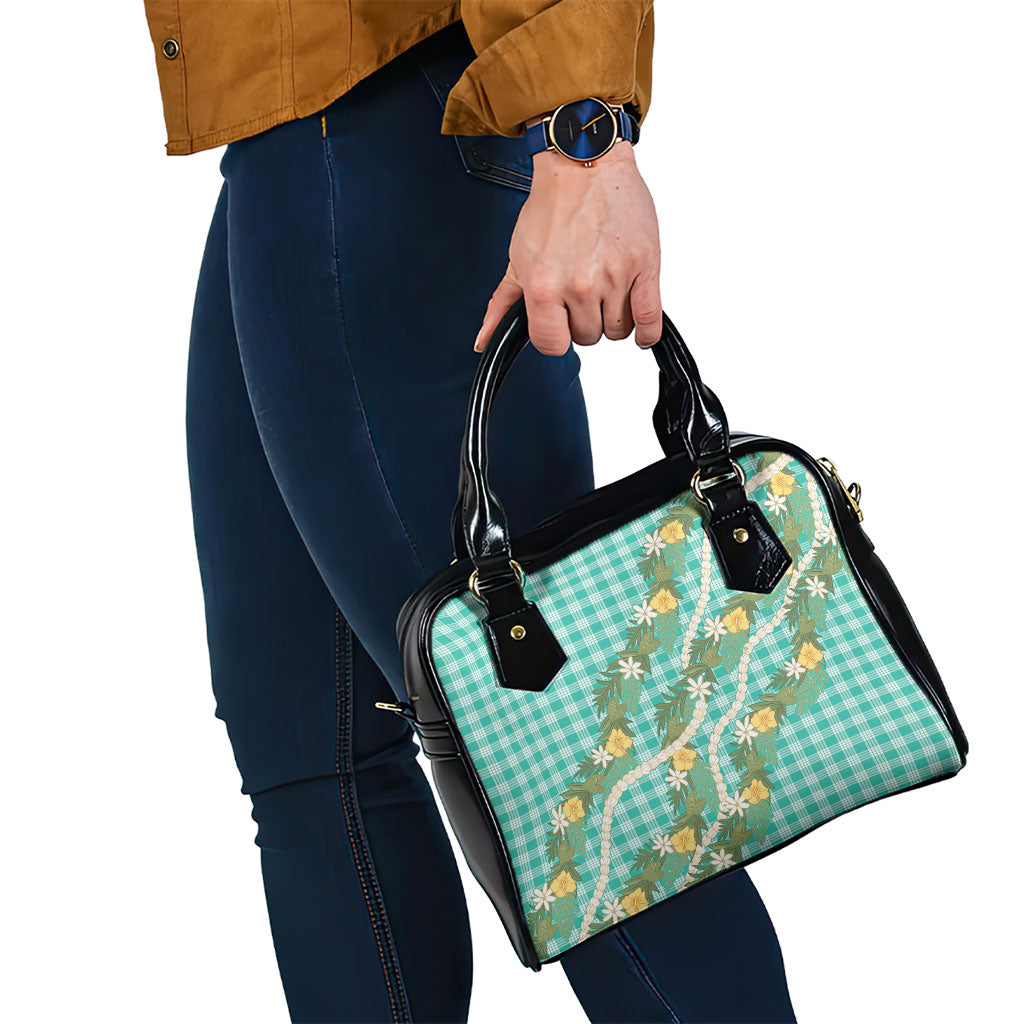 Aloha Puakenikeni Anthurium Pikake Lei Shoulder Handbag Marine Hawaiian Palaka Pattern