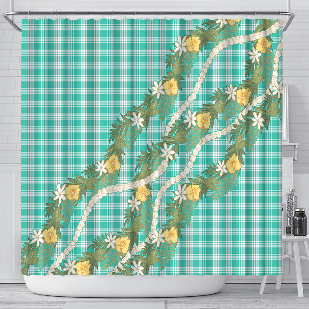 Aloha Puakenikeni Anthurium Pikake Lei Shower Curtain Marine Hawaiian Palaka Pattern