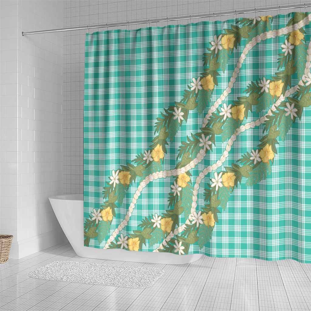 Aloha Puakenikeni Anthurium Pikake Lei Shower Curtain Marine Hawaiian Palaka Pattern