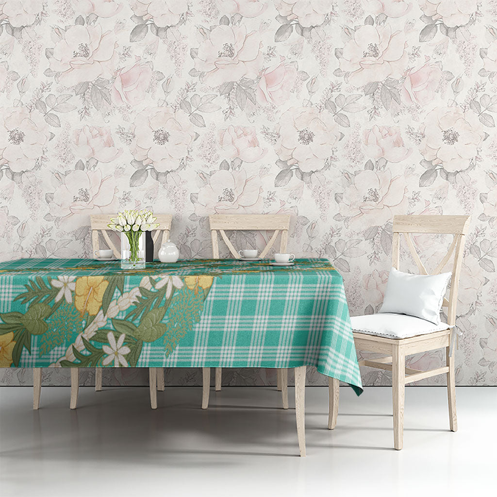 Aloha Puakenikeni Anthurium Pikake Lei Tablecloth Marine Hawaiian Palaka Pattern