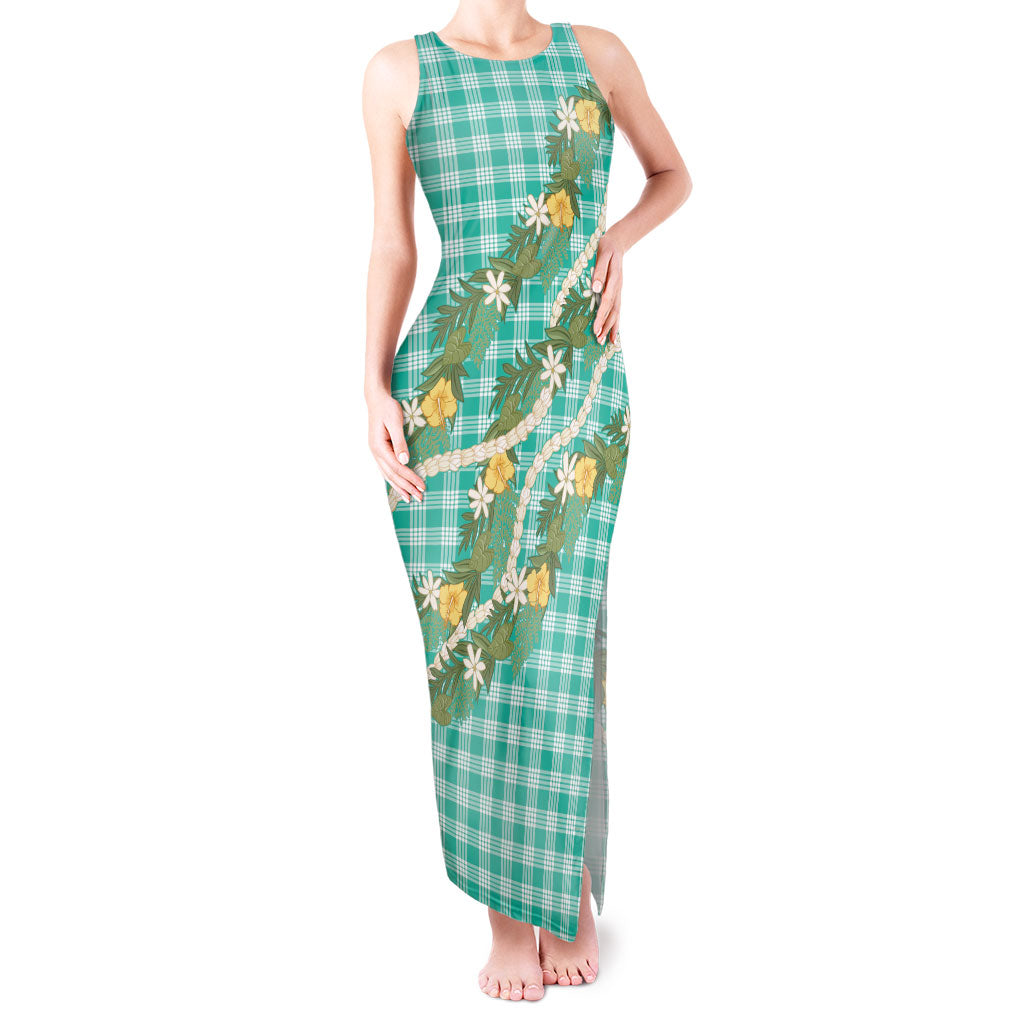 Aloha Puakenikeni Anthurium Pikake Lei Tank Maxi Dress Marine Hawaiian Palaka Pattern