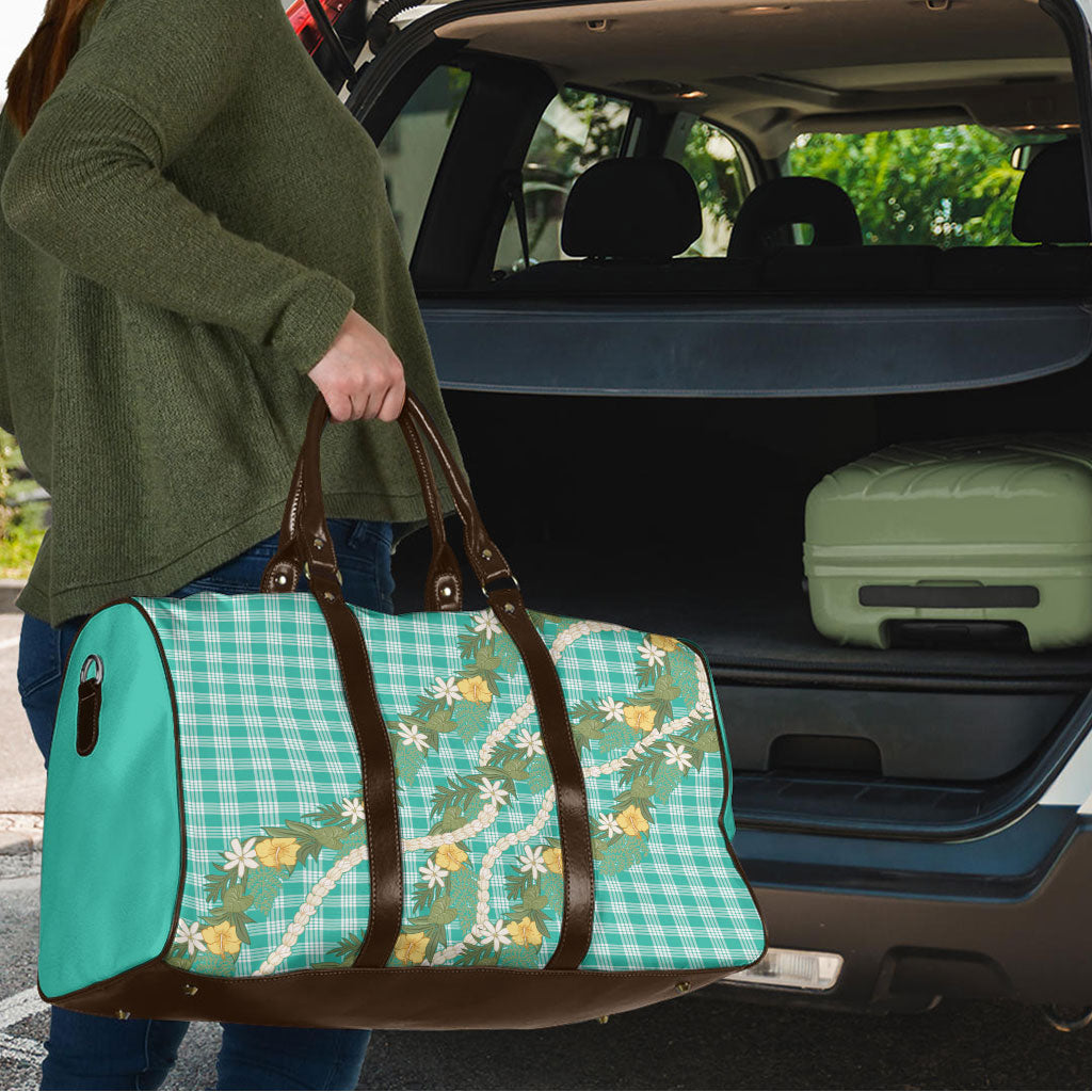 Aloha Puakenikeni Anthurium Pikake Lei Travel Bag Marine Hawaiian Palaka Pattern