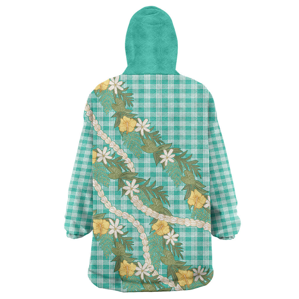 Aloha Puakenikeni Anthurium Pikake Lei Wearable Blanket Hoodie Marine Hawaiian Palaka Pattern LT9 - Polynesian Pride