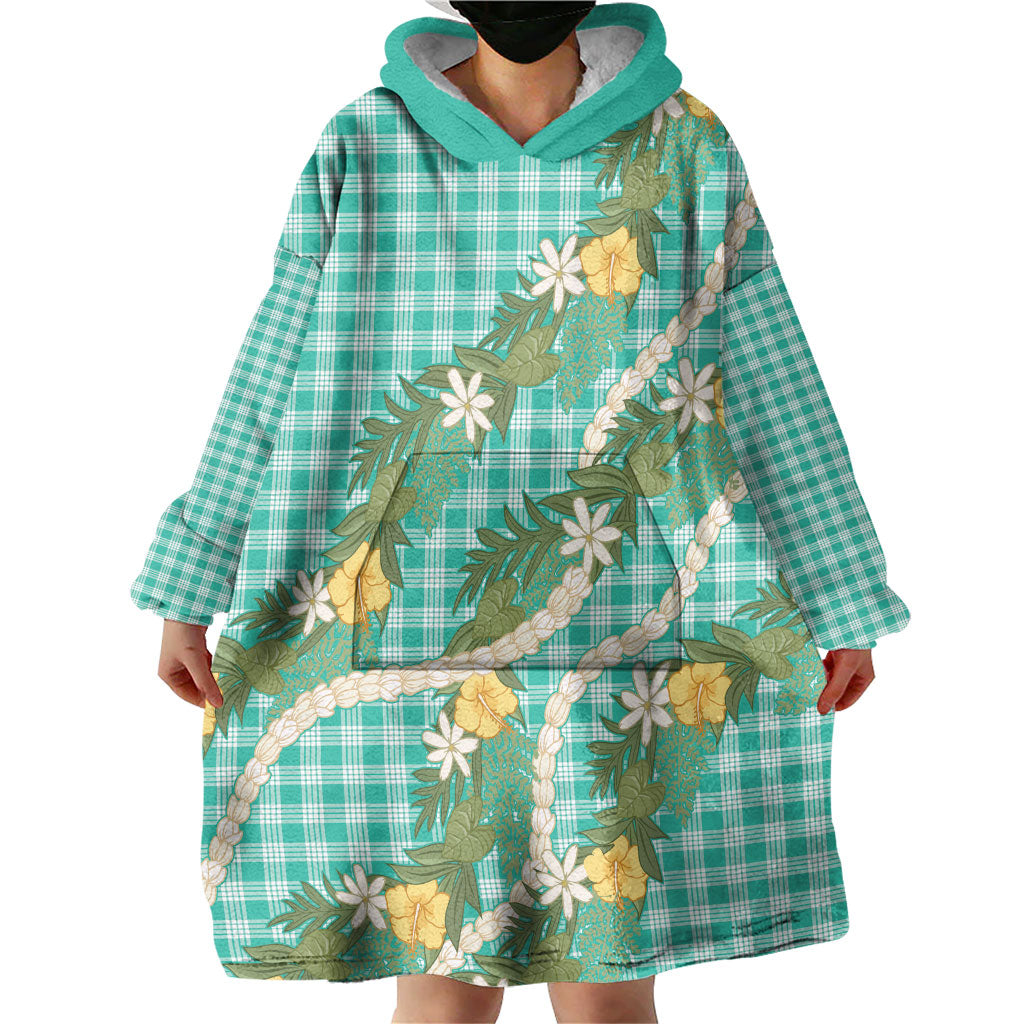 Aloha Puakenikeni Anthurium Pikake Lei Wearable Blanket Hoodie Marine Hawaiian Palaka Pattern LT9 - Polynesian Pride