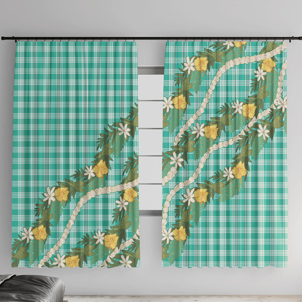 Aloha Puakenikeni Anthurium Pikake Lei Window Curtain Marine Hawaiian Palaka Pattern LT9 With Hooks Marine - Polynesian Pride