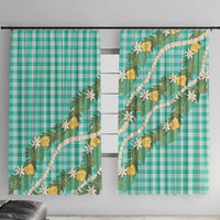 Aloha Puakenikeni Anthurium Pikake Lei Window Curtain Marine Hawaiian Palaka Pattern LT9 With Hooks Marine - Polynesian Pride