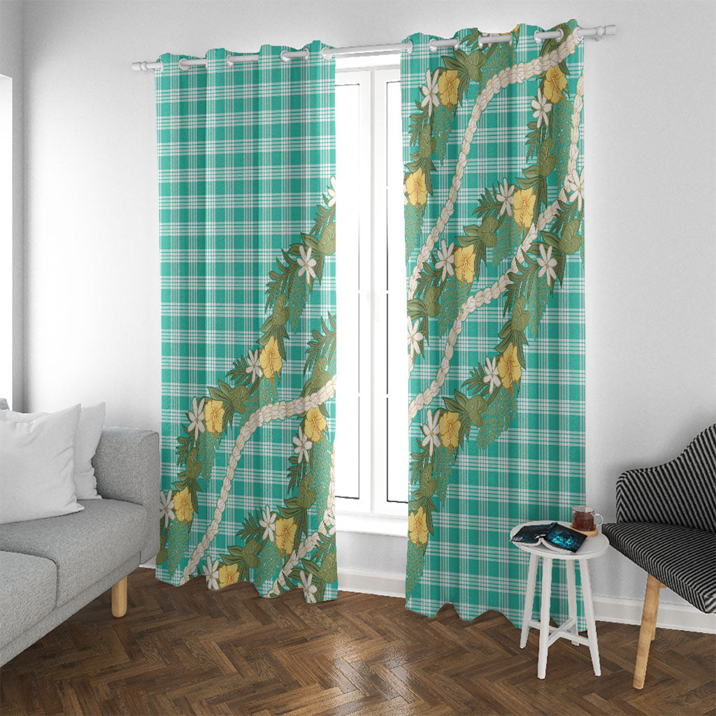 Aloha Puakenikeni Anthurium Pikake Lei Window Curtain Marine Hawaiian Palaka Pattern LT9 With Grommets Marine - Polynesian Pride