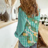 Aloha Puakenikeni Anthurium Pikake Lei Women Casual Shirt Marine Hawaiian Palaka Pattern LT9 - Polynesian Pride