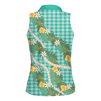 Aloha Puakenikeni Anthurium Pikake Lei Women Sleeveless Polo Shirt Marine Hawaiian Palaka Pattern LT9 - Polynesian Pride