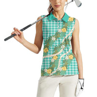 Aloha Puakenikeni Anthurium Pikake Lei Women Sleeveless Polo Shirt Marine Hawaiian Palaka Pattern LT9 - Polynesian Pride