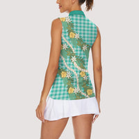 Aloha Puakenikeni Anthurium Pikake Lei Women Sleeveless Polo Shirt Marine Hawaiian Palaka Pattern LT9 - Polynesian Pride