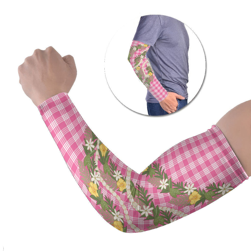 Aloha Puakenikeni Anthurium Pikake Lei Arm Sleeves Tropical Pink Hawaiian Palaka Pattern LT9 Set of 2 Pink - Polynesian Pride