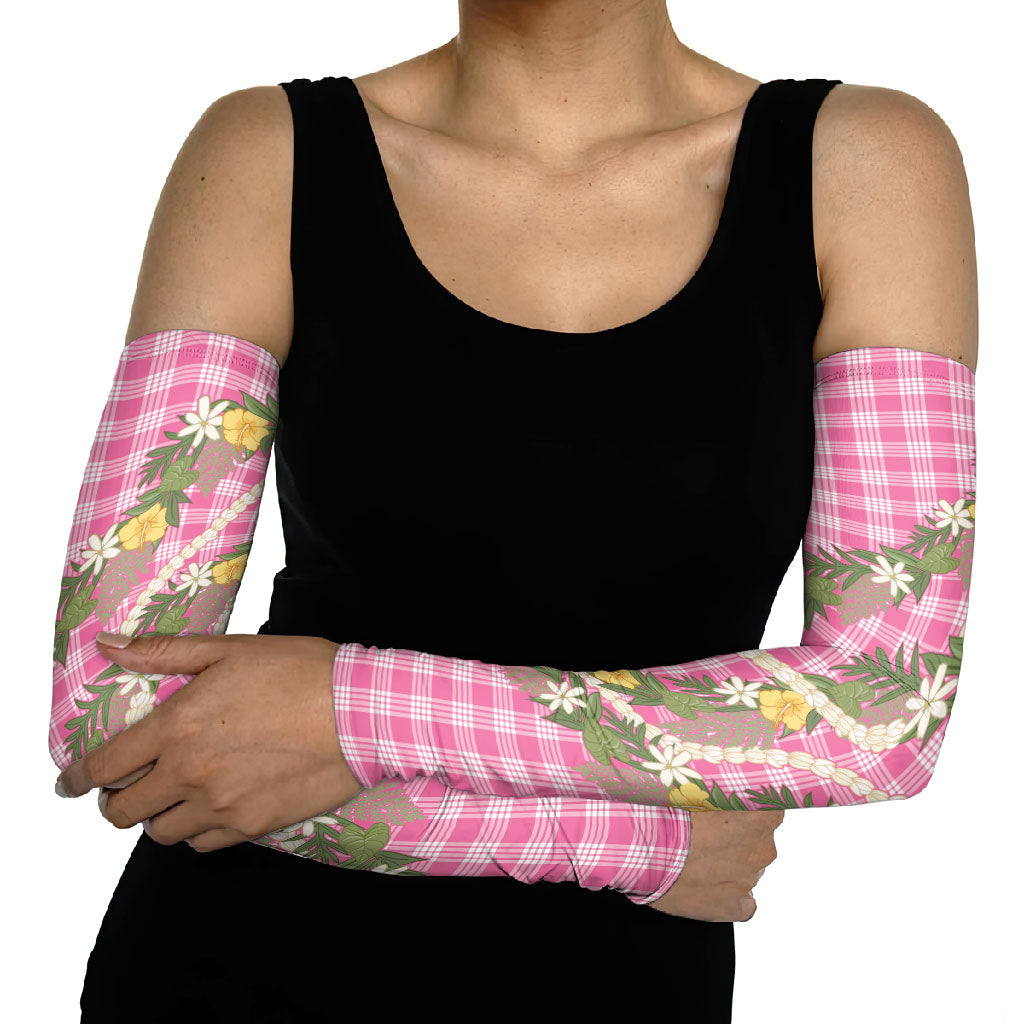 Aloha Puakenikeni Anthurium Pikake Lei Arm Sleeves Tropical Pink Hawaiian Palaka Pattern LT9 - Polynesian Pride