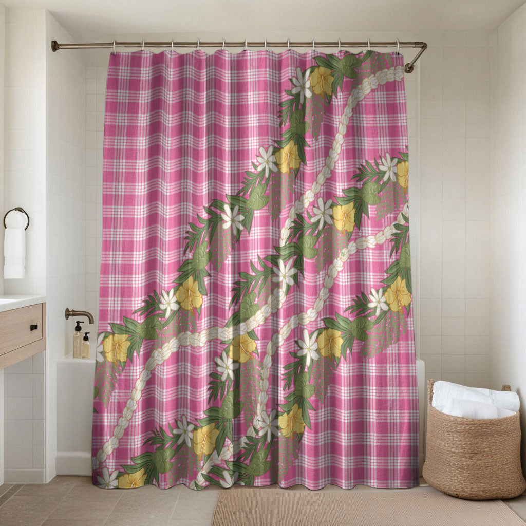 Aloha Puakenikeni Anthurium Pikake Lei Bathroom Set Tropical Pink Hawaiian Palaka Pattern