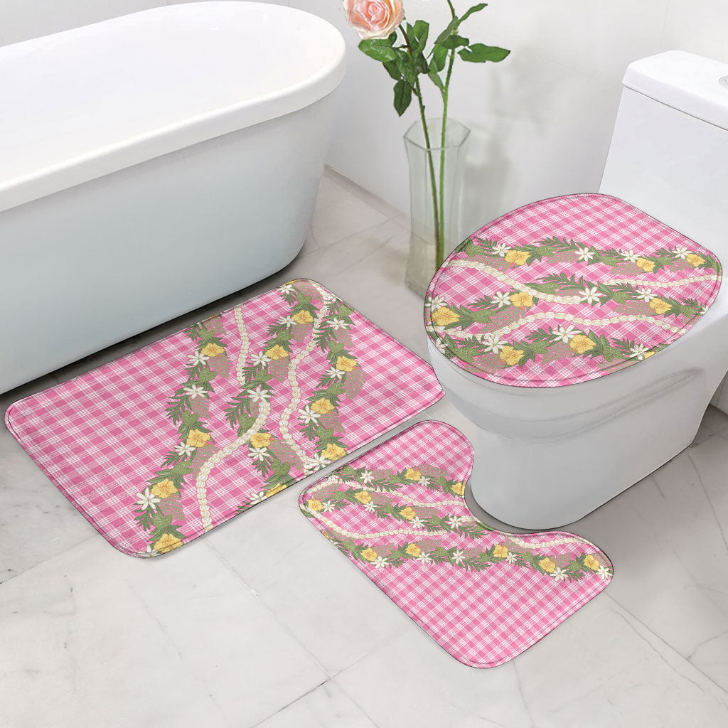 Aloha Puakenikeni Anthurium Pikake Lei Bathroom Set Tropical Pink Hawaiian Palaka Pattern