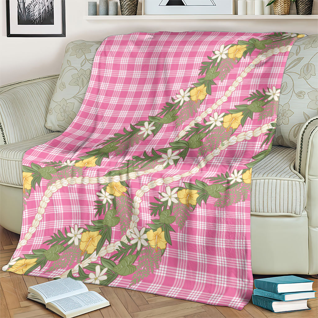 Aloha Puakenikeni Anthurium Pikake Lei Blanket Tropical Pink Hawaiian Palaka Pattern LT9 - Polynesian Pride