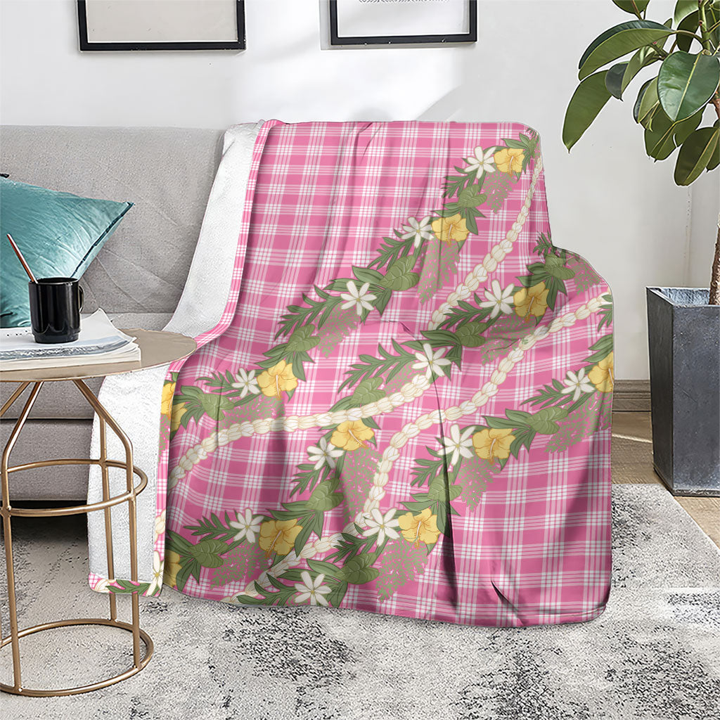 Aloha Puakenikeni Anthurium Pikake Lei Blanket Tropical Pink Hawaiian Palaka Pattern LT9 - Polynesian Pride