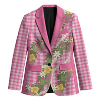 Aloha Puakenikeni Anthurium Pikake Lei Blazer Tropical Pink Hawaiian Palaka Pattern LT9 Unisex Pink - Polynesian Pride