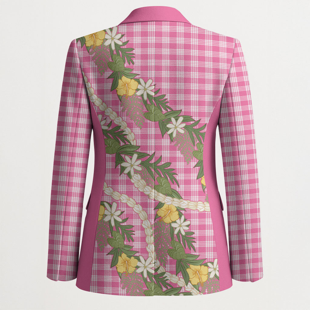 Aloha Puakenikeni Anthurium Pikake Lei Blazer Tropical Pink Hawaiian Palaka Pattern LT9 - Polynesian Pride