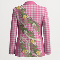 Aloha Puakenikeni Anthurium Pikake Lei Blazer Tropical Pink Hawaiian Palaka Pattern LT9 - Polynesian Pride