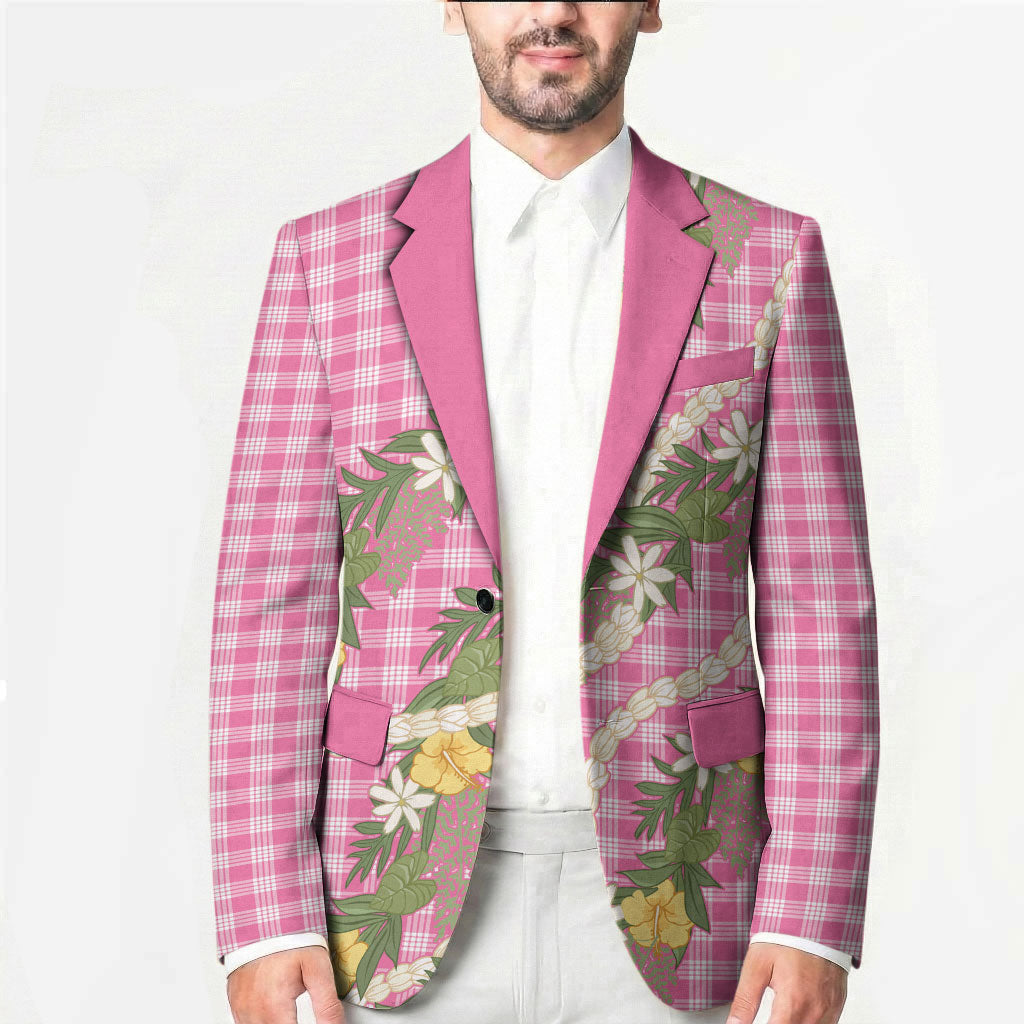 Aloha Puakenikeni Anthurium Pikake Lei Blazer Tropical Pink Hawaiian Palaka Pattern LT9 - Polynesian Pride