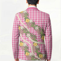 Aloha Puakenikeni Anthurium Pikake Lei Blazer Tropical Pink Hawaiian Palaka Pattern LT9 - Polynesian Pride