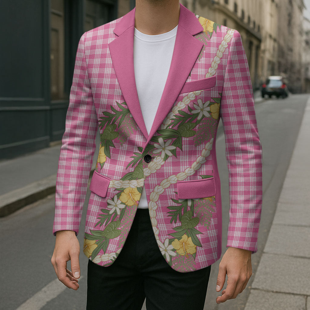 Aloha Puakenikeni Anthurium Pikake Lei Blazer Tropical Pink Hawaiian Palaka Pattern LT9 - Polynesian Pride