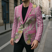Aloha Puakenikeni Anthurium Pikake Lei Blazer Tropical Pink Hawaiian Palaka Pattern LT9 - Polynesian Pride