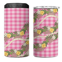 Aloha Puakenikeni Anthurium Pikake Lei 4 in 1 Can Cooler Tumbler Tropical Pink Hawaiian Palaka Pattern LT9 One Size: 16 oz Pink - Polynesian Pride