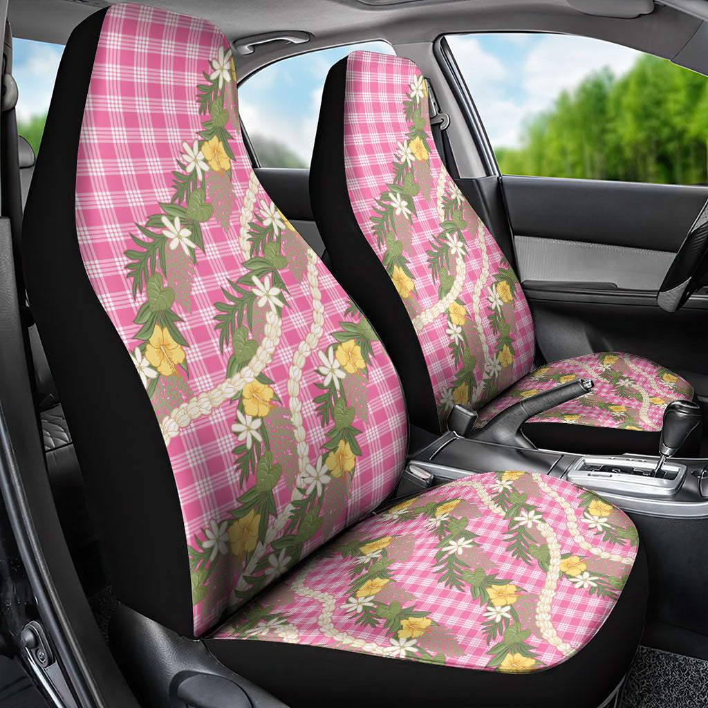 Aloha Puakenikeni Anthurium Pikake Lei Car Seat Cover Tropical Pink Hawaiian Palaka Pattern