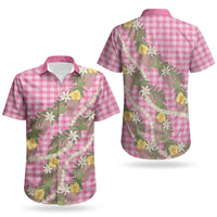 Aloha Puakenikeni Anthurium Pikake Lei Couples Matching Off Shoulder Short Dress and Hawaiian Shirt Tropical Pink Hawaiian Palaka Pattern LT9 - Polynesian Pride