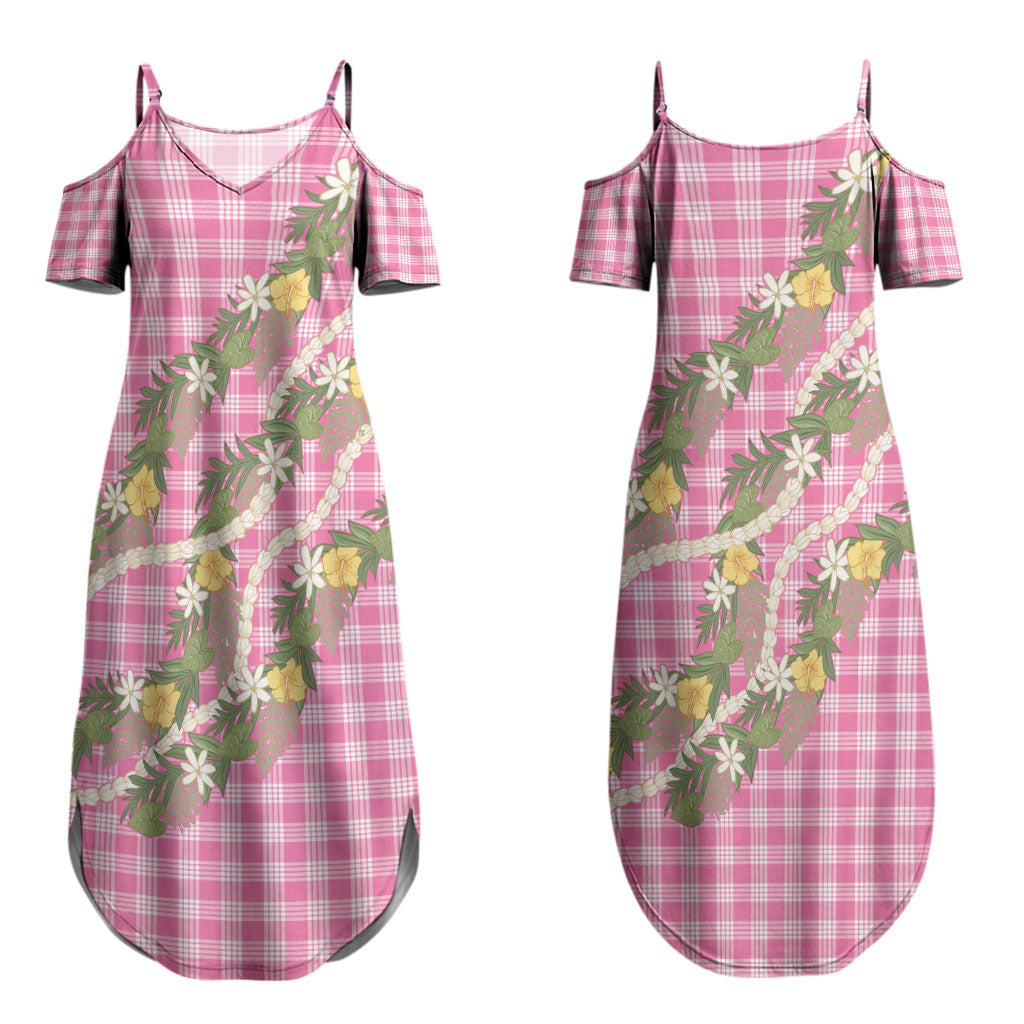 Aloha Puakenikeni Anthurium Pikake Lei Couples Matching Summer Maxi Dress and Hawaiian Shirt Tropical Pink Hawaiian Palaka Pattern LT9 - Polynesian Pride