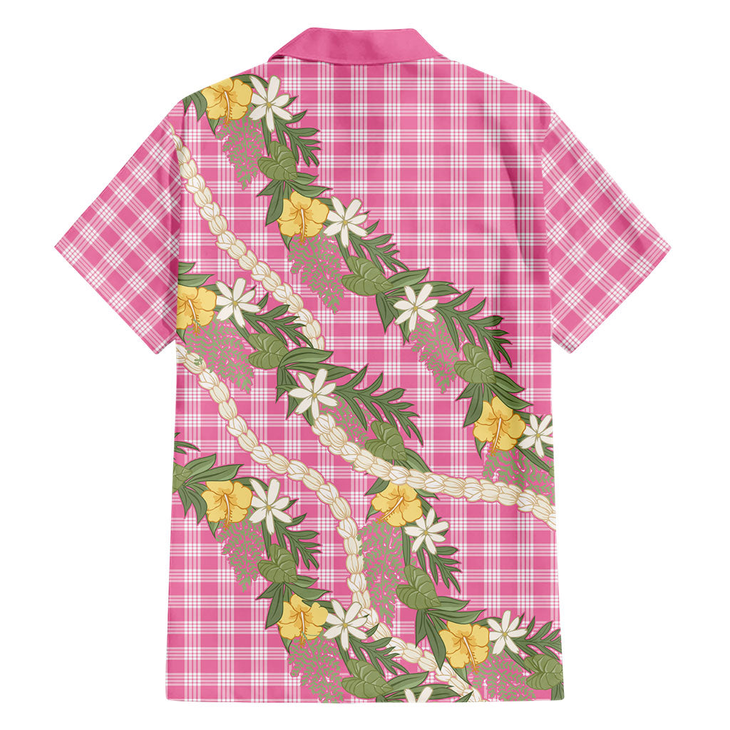 Aloha Puakenikeni Anthurium Pikake Lei Family Matching Long Sleeve Bodycon Dress and Hawaiian Shirt Tropical Pink Hawaiian Palaka Pattern LT9 - Polynesian Pride