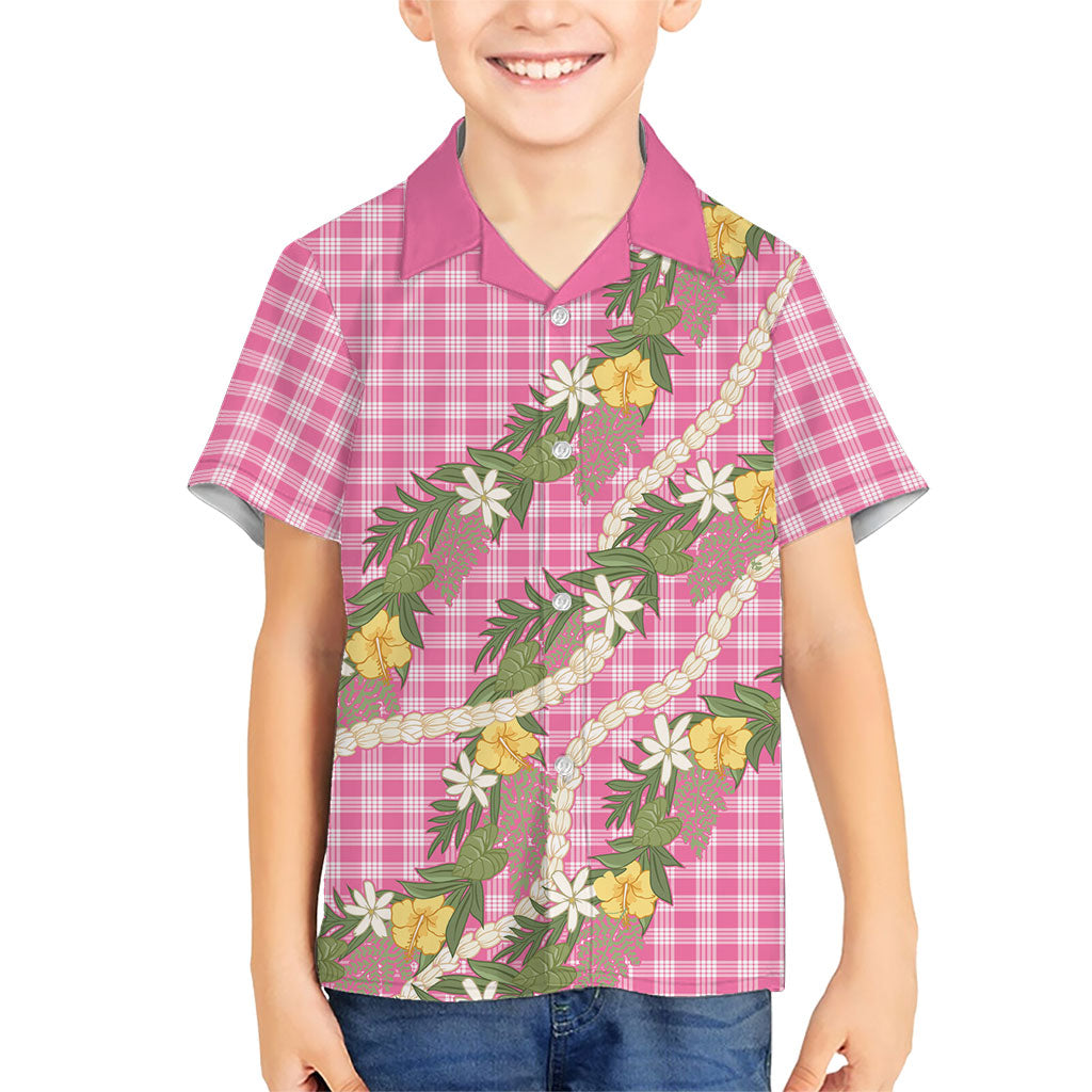Aloha Puakenikeni Anthurium Pikake Lei Family Matching Mermaid Dress and Hawaiian Shirt Tropical Pink Hawaiian Palaka Pattern LT9 Son's Shirt Pink - Polynesian Pride