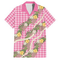 Aloha Puakenikeni Anthurium Pikake Lei Family Matching Off Shoulder Short Dress and Hawaiian Shirt Tropical Pink Hawaiian Palaka Pattern LT9 Dad's Shirt - Short Sleeve Pink - Polynesian Pride