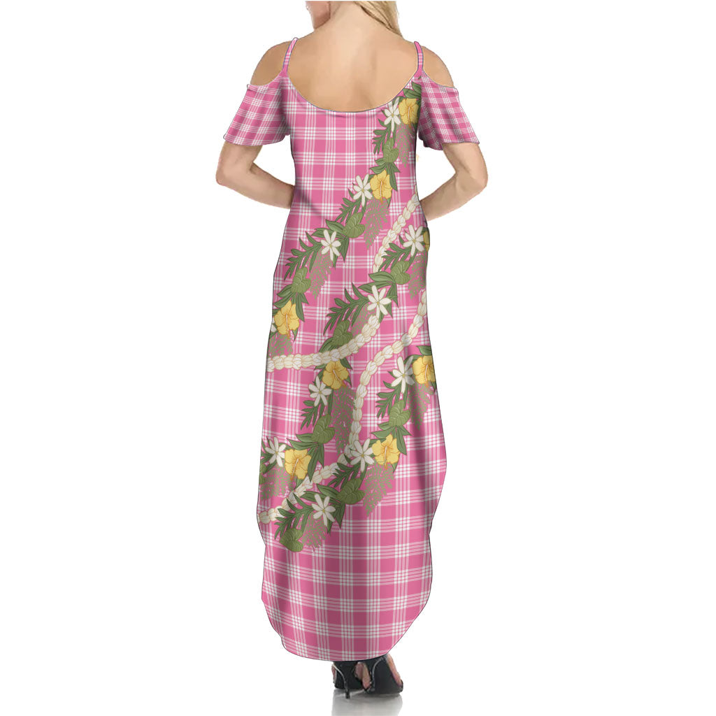 Aloha Puakenikeni Anthurium Pikake Lei Family Matching Summer Maxi Dress and Hawaiian Shirt Tropical Pink Hawaiian Palaka Pattern LT9 - Polynesian Pride