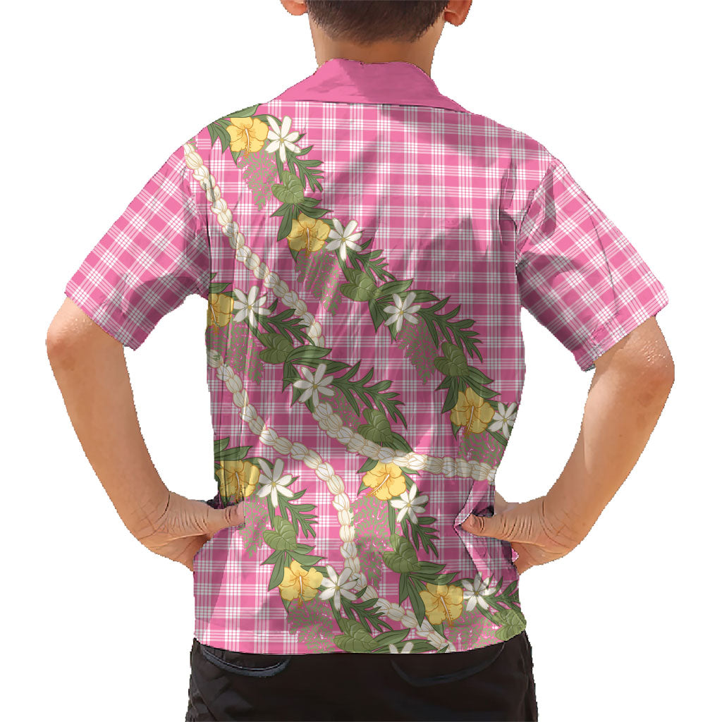 Aloha Puakenikeni Anthurium Pikake Lei Family Matching Tank Maxi Dress and Hawaiian Shirt Tropical Pink Hawaiian Palaka Pattern LT9 - Polynesian Pride