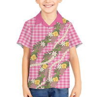 Aloha Puakenikeni Anthurium Pikake Lei Family Matching Tank Maxi Dress and Hawaiian Shirt Tropical Pink Hawaiian Palaka Pattern LT9 Son's Shirt Pink - Polynesian Pride