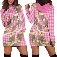 Aloha Puakenikeni Anthurium Pikake Lei Hoodie Dress Tropical Pink Hawaiian Palaka Pattern LT9 - Polynesian Pride