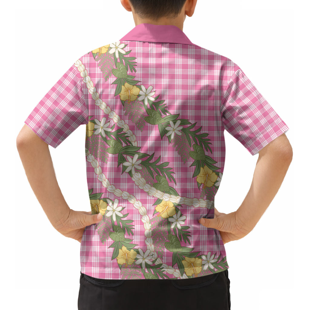 Aloha Puakenikeni Anthurium Pikake Lei Kid Hawaiian Shirt Tropical Pink Hawaiian Palaka Pattern LT9 - Polynesian Pride