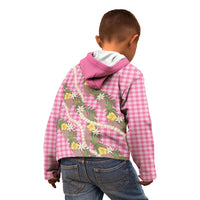 Aloha Puakenikeni Anthurium Pikake Lei Kid Hoodie Tropical Pink Hawaiian Palaka Pattern