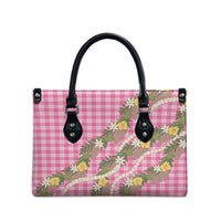 Aloha Puakenikeni Anthurium Pikake Lei Leather Bag Tropical Pink Hawaiian Palaka Pattern