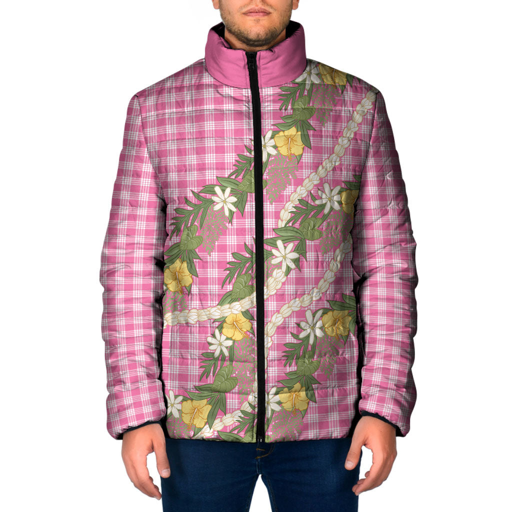 Aloha Puakenikeni Anthurium Pikake Lei Padded Jacket Tropical Pink Hawaiian Palaka Pattern