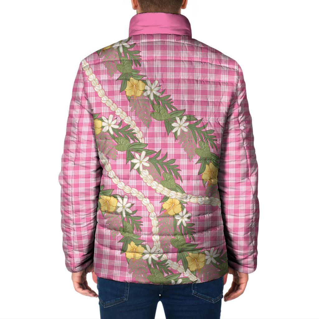 Aloha Puakenikeni Anthurium Pikake Lei Padded Jacket Tropical Pink Hawaiian Palaka Pattern