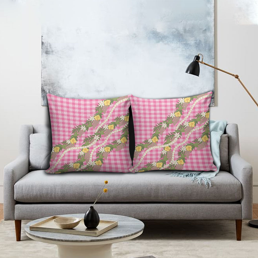 Aloha Puakenikeni Anthurium Pikake Lei Pillow Cover Tropical Pink Hawaiian Palaka Pattern LT9 - Polynesian Pride