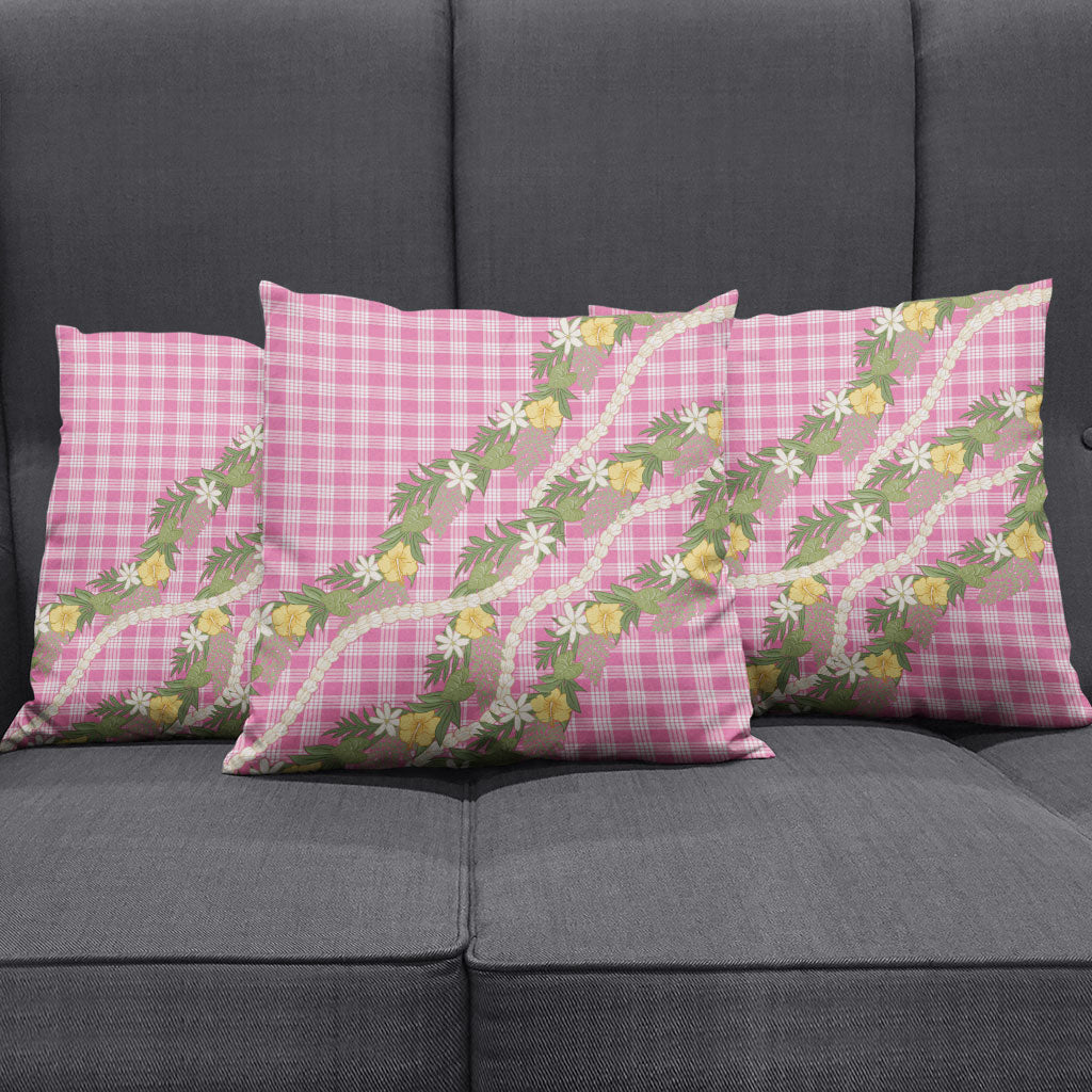 Aloha Puakenikeni Anthurium Pikake Lei Pillow Cover Tropical Pink Hawaiian Palaka Pattern LT9 - Polynesian Pride