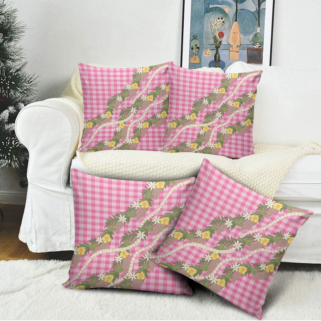 Aloha Puakenikeni Anthurium Pikake Lei Pillow Cover Tropical Pink Hawaiian Palaka Pattern LT9 - Polynesian Pride
