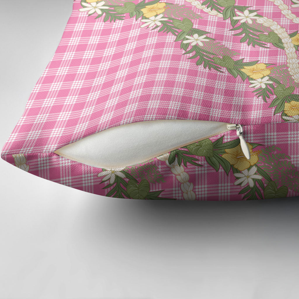 Aloha Puakenikeni Anthurium Pikake Lei Pillow Cover Tropical Pink Hawaiian Palaka Pattern LT9 - Polynesian Pride